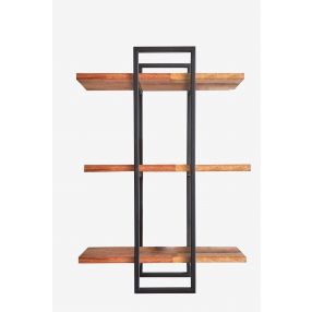 Modern Black and Natural Deouble Rectangle Hanging Wall Shelves