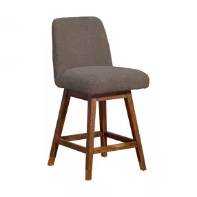 26" Taupe And Brown Solid Wood Swivel Bar Chair