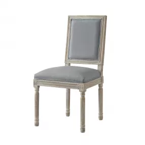 Set of Two Gray and Brown Upholstered Linen Dining Side Chairs
