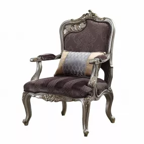 29" X 27" X 43" Velvet Antique Platinum Finish Chair With 1 Pillow