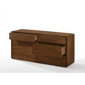 59" Walnut Solid Wood Six Drawer Double Dresser