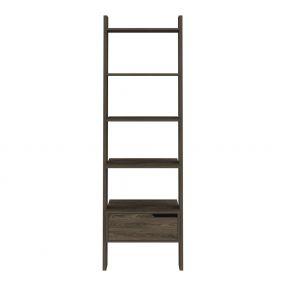 70" Dark Walnut Five Tier Ladder Bookcase with Drawer