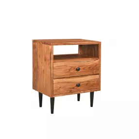28" Brown Two Drawer Solid Wood Nightstand