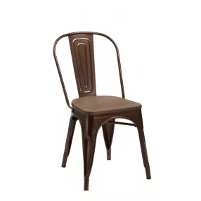 Set Of Two Brown Brown Wood Slat Back Dining Chairs