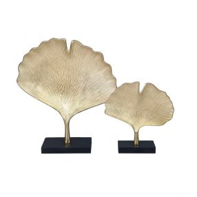 Set Of Two 15" Gold Gingko Leaf Aluminum Sculptures