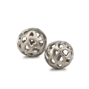 Set Of Two 4" Silver Heart Design Pierced Decorative Orbs