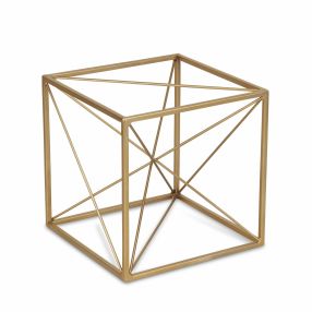 8" Gold Metal Abstract Geo Cube Sculpture