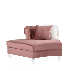 Pink velvet curved four corner sectional sofa with hardwood flooring