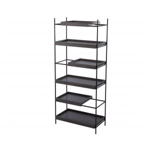 72" Black Sliding Shelf Five Tier Etagere Bookcase