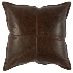 22" X 22" Brown Leather Zippered Pillow