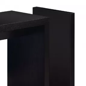 Dark brown end table shelf with hardwood plywood construction and electric blue accents