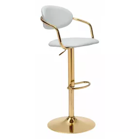 24" White And Gold Steel Swivel Low Back Counter Height Bar Chair