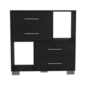 35" Black Manufactured Wood Four Drawer Dresser with Cubes