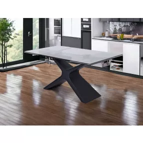 63" Clear And Black Glass And Metal Drop Leaf Pedestal Base Dining Table