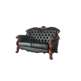 71" Black And Brown Faux Leather Loveseat and Toss Pillows