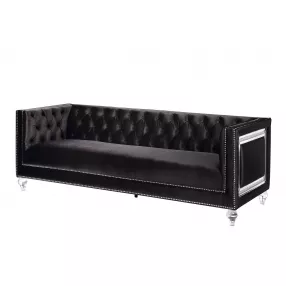 89" Black And Clear Velvet Sofa And Toss Pillows