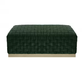 40" Hunter Green And Gold Upholstered Velvet Bench