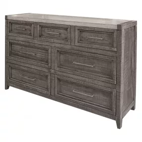 62" Gray Solid Wood Seven Drawer Triple Dresser