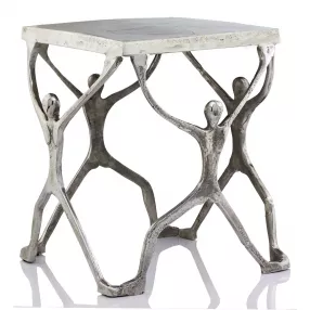 18" Silver And Antiqued White Aluminum End Table