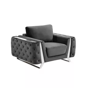 50" Dark Gray and Silver Velvet Tufted Arm Chair
