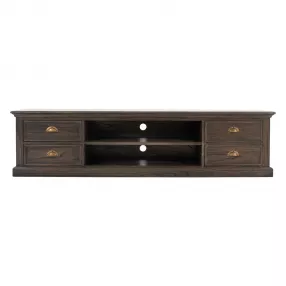 71" Black Wash Wood Entertainment Unit with Four Drawers