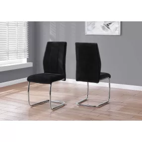 Two 77.5" Velvet Chrome Metal And Foam Dining Chairs