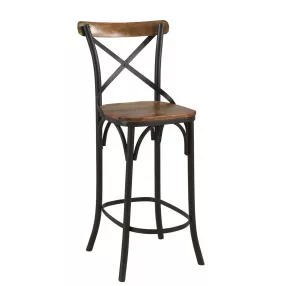 30" Brown And Black Metal Counter Height Bar Chair