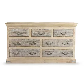 64" White Solid Wood Seven Drawer Double Dresser