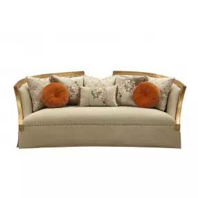 41" X 92" X 38" Fabric Antique Gold Upholstery Wood LegTrim Sofa w8 Pillows