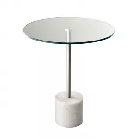 21" Silver And Clear Glass Round End Table