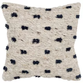 Black cream tufted modern throw pillow with patterned design on linen fabric