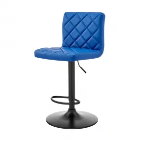 24" Blue And Black Iron Swivel Low Back Adjustable Height Bar Chair