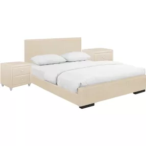 Solid Manufactured Wood Beige Standard Bed Upholstered With Headboard