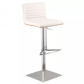 22" White And Silver Iron Swivel Low Back Adjustable Height Bar Chair