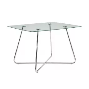 31" Chrome Metal And Clear Tempered Glass Dining Table