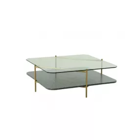 43" Gold And Clear Glass Square Coffee Table With Shelf