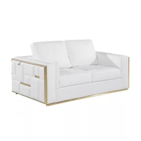 73" White And Silver Metallic Leather Loveseat