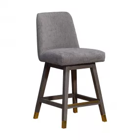 26" Mocha And Gray Solid Wood Swivel Bar Chair