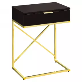 24" Gold And Black End Table With Drawer