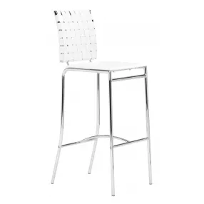 Set of Two 29" White And Silver Steel Low Back Bar Height Bar Chairs
