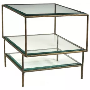 20" Bronze And Clear Glass And Iron Square End Table With Two Shelves