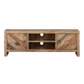 63" Wood Brown Reclaimed Pine And Plywood Open Shelving TV Stand