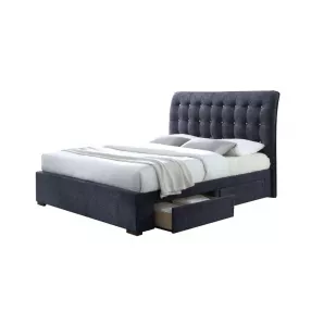 King Tufted Dark Gray And Gray Upholstered Linen Bed With Nailhead Trim