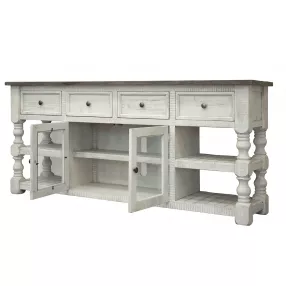 81" Ivory Solid Wood Open shelving Distressed TV Stand