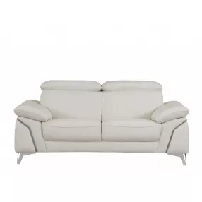 71" White And Silver Italian Leather Sofa