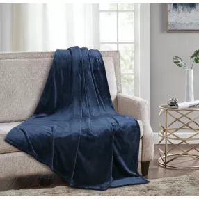 Navy Blue Solid Anti Microbial Oversized Throw