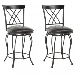 Set of Two 24" Black Steel Swivel Counter Height Bar Chairs