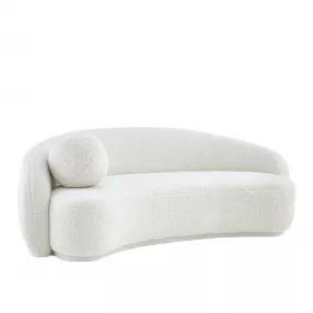 85" Cream Sherpa Curved Sofa and Toss Pillow