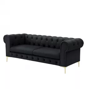87" Black Faux Leather and Gold Chesterfield Sofa