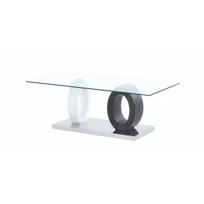 47" Clear And White and Gray Glass Coffee Table